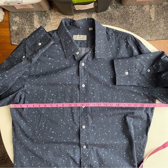 Canali Lightweight Cotton Print Button Down Shirt Blue Men’s Size XL - Picture 3 of 7